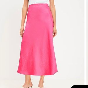 Loft Pink Satin Midi Skirt